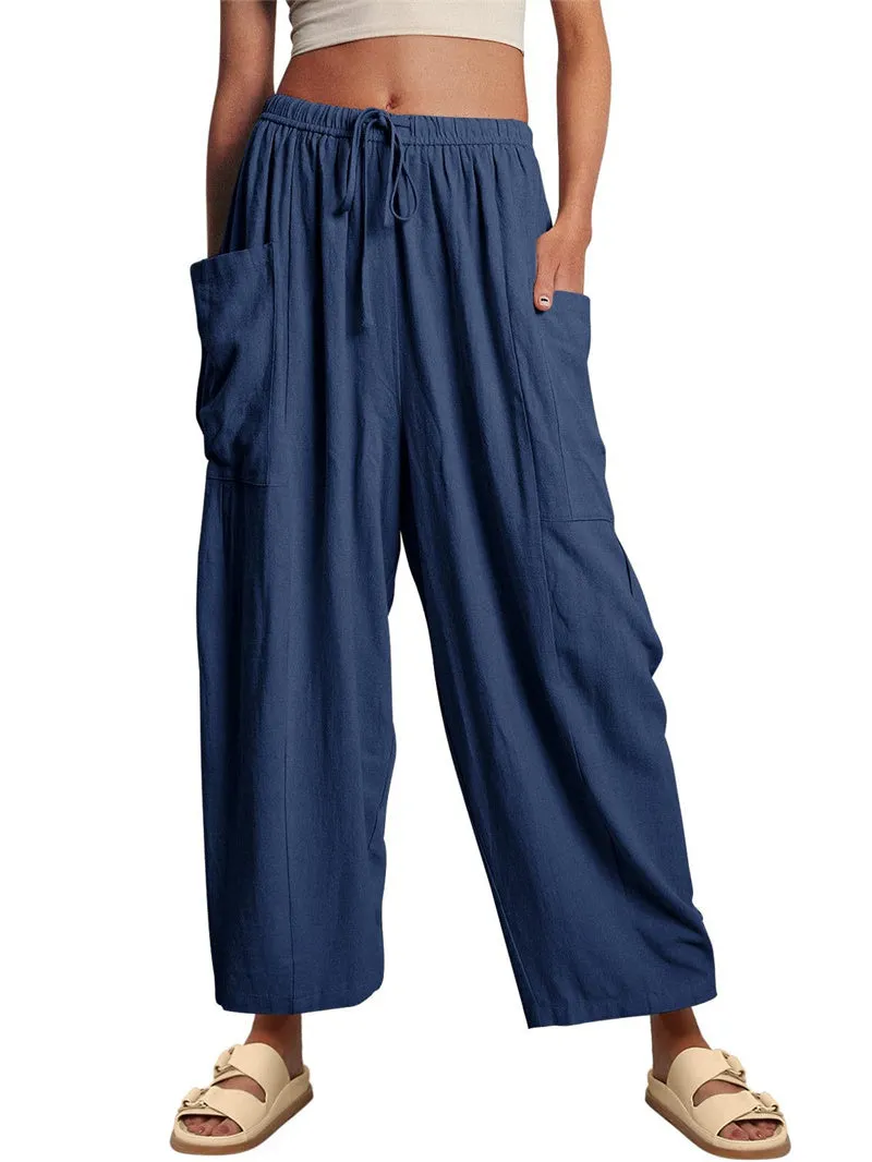 Elastic High Waist Wide Leg Pants
