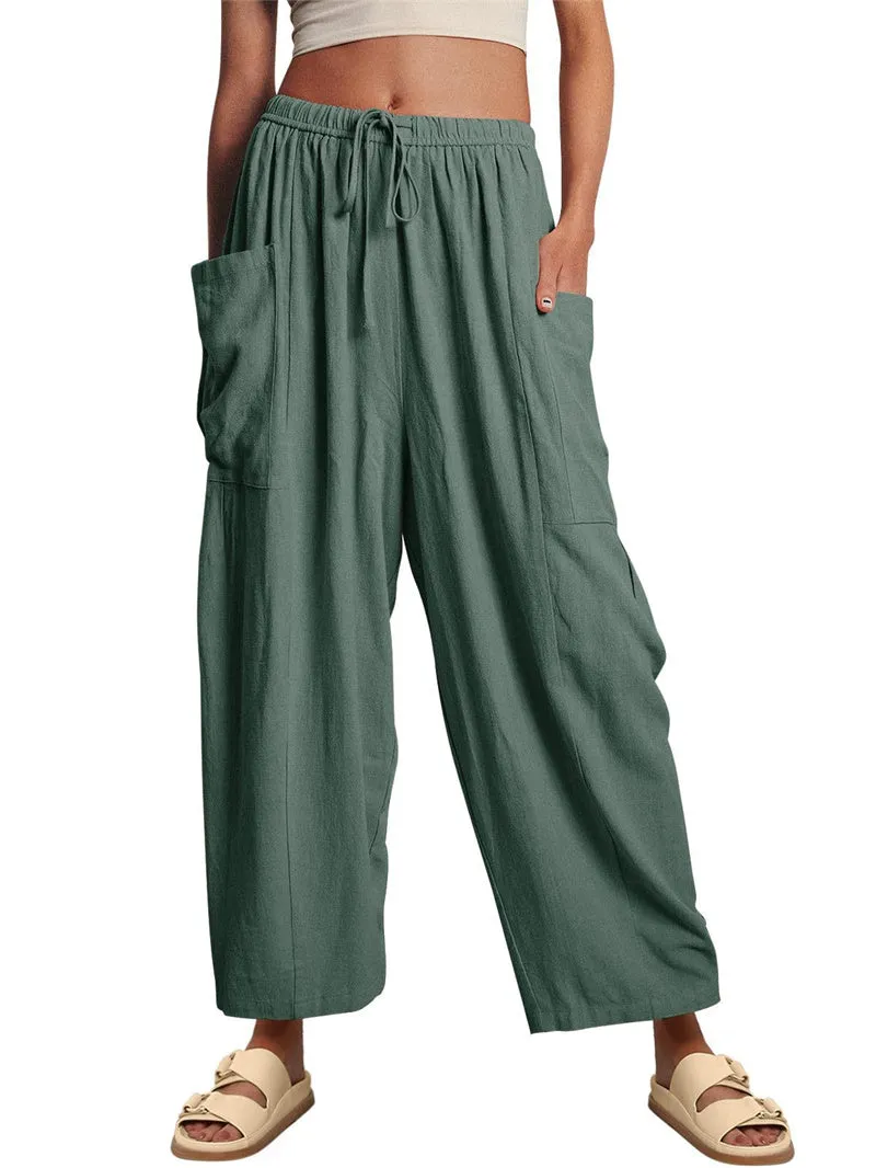 Elastic High Waist Wide Leg Pants