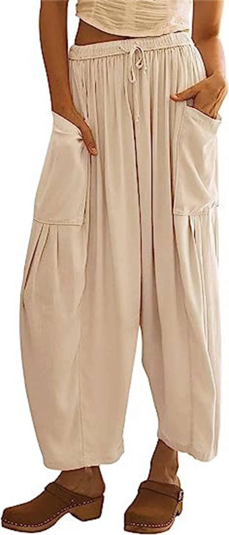 Elastic High Waist Wide Leg Pants