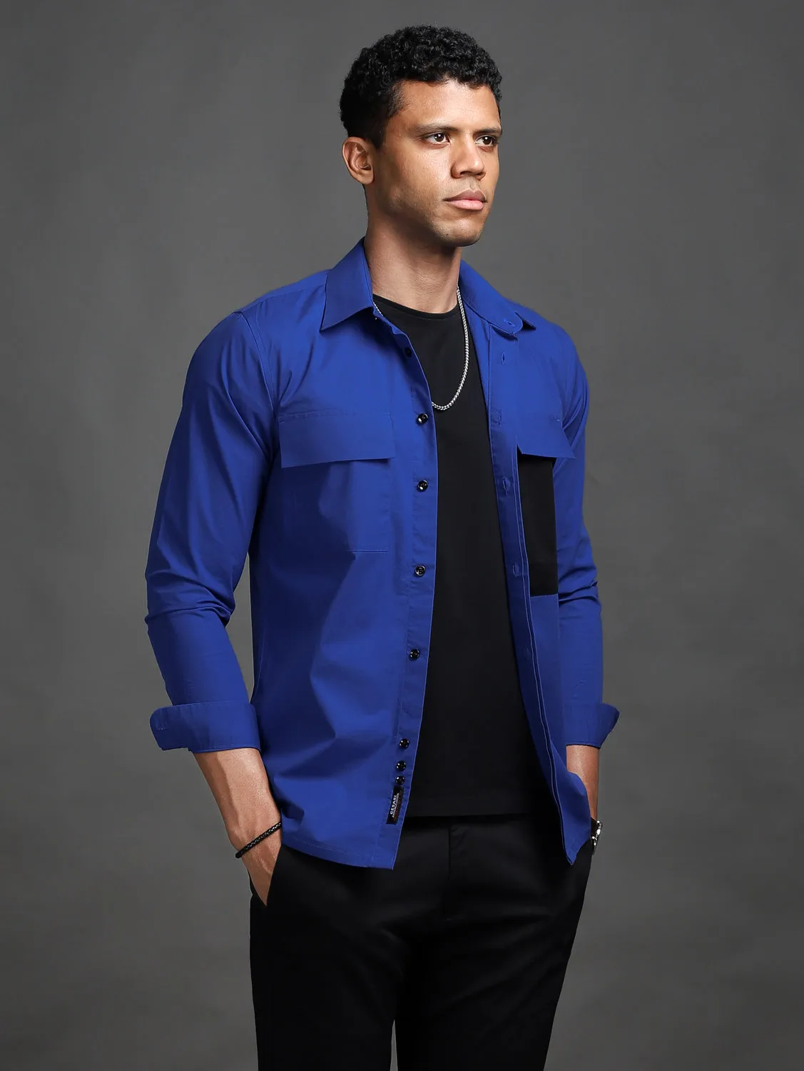 Electric Blue Contrast Pocket Shirt (Studio Collection)