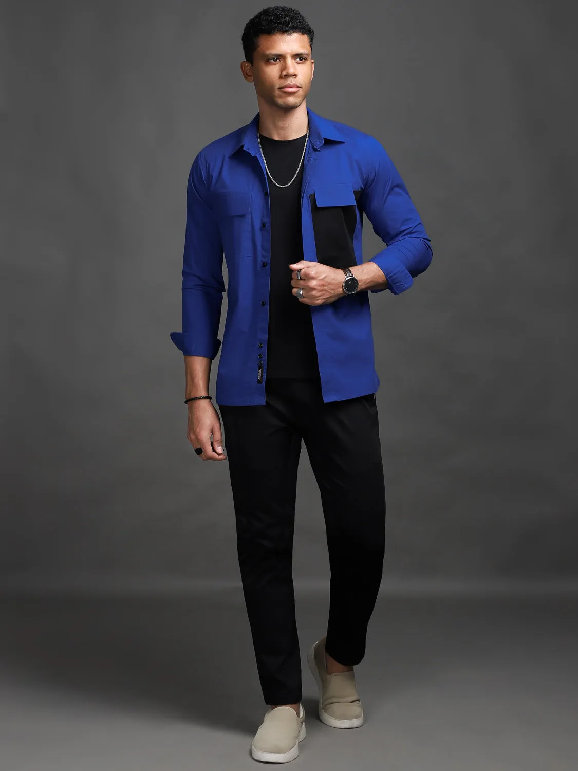 Electric Blue Contrast Pocket Shirt (Studio Collection)