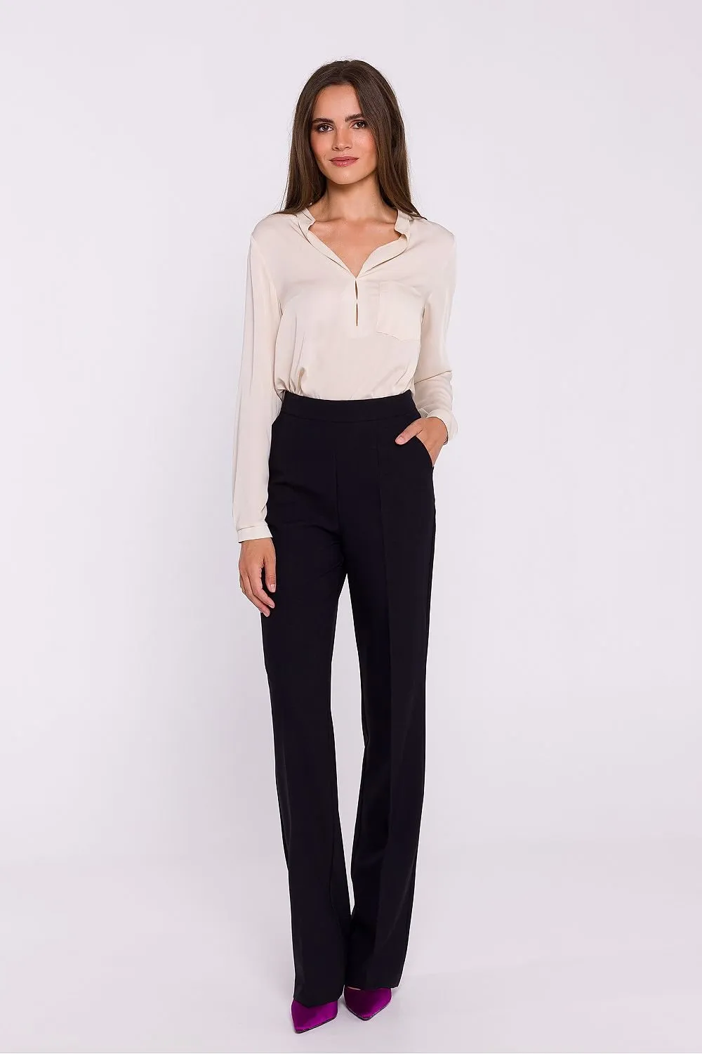 Elegant fabric flared legs pants