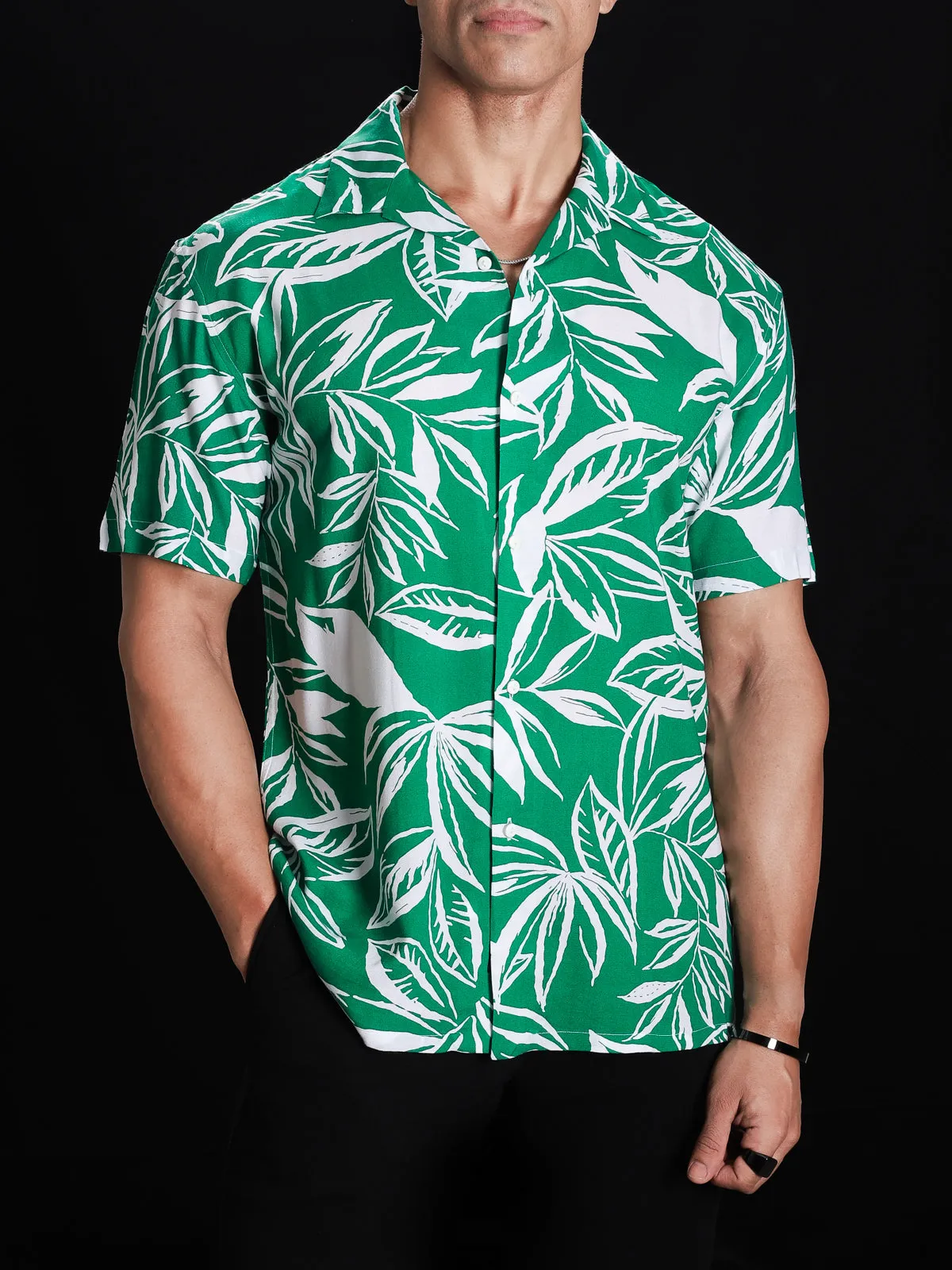 Emerald Green Leaves Print Shirt