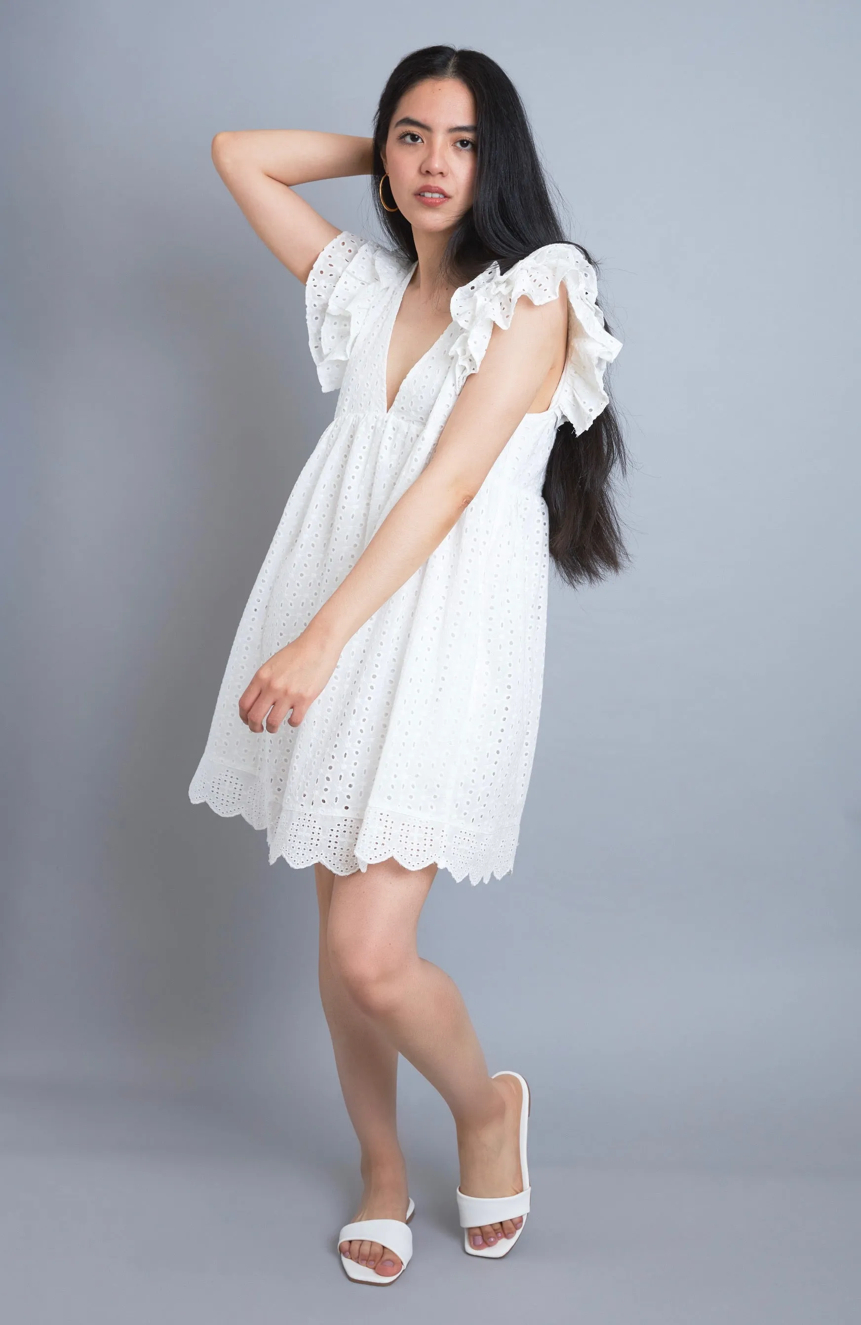 Express Yourself White Eyelet Embroidered Babydoll Dress