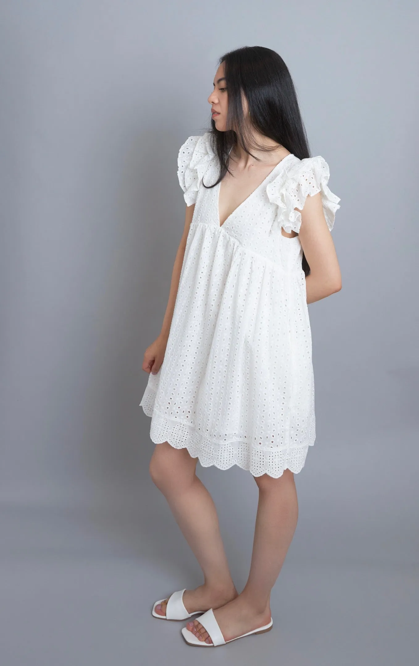 Express Yourself White Eyelet Embroidered Babydoll Dress