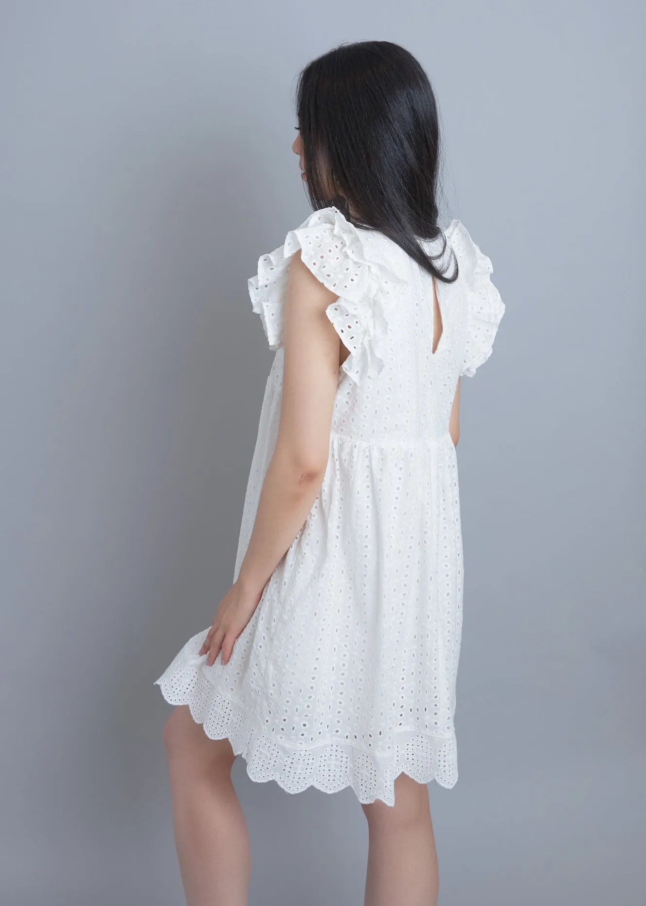 Express Yourself White Eyelet Embroidered Babydoll Dress
