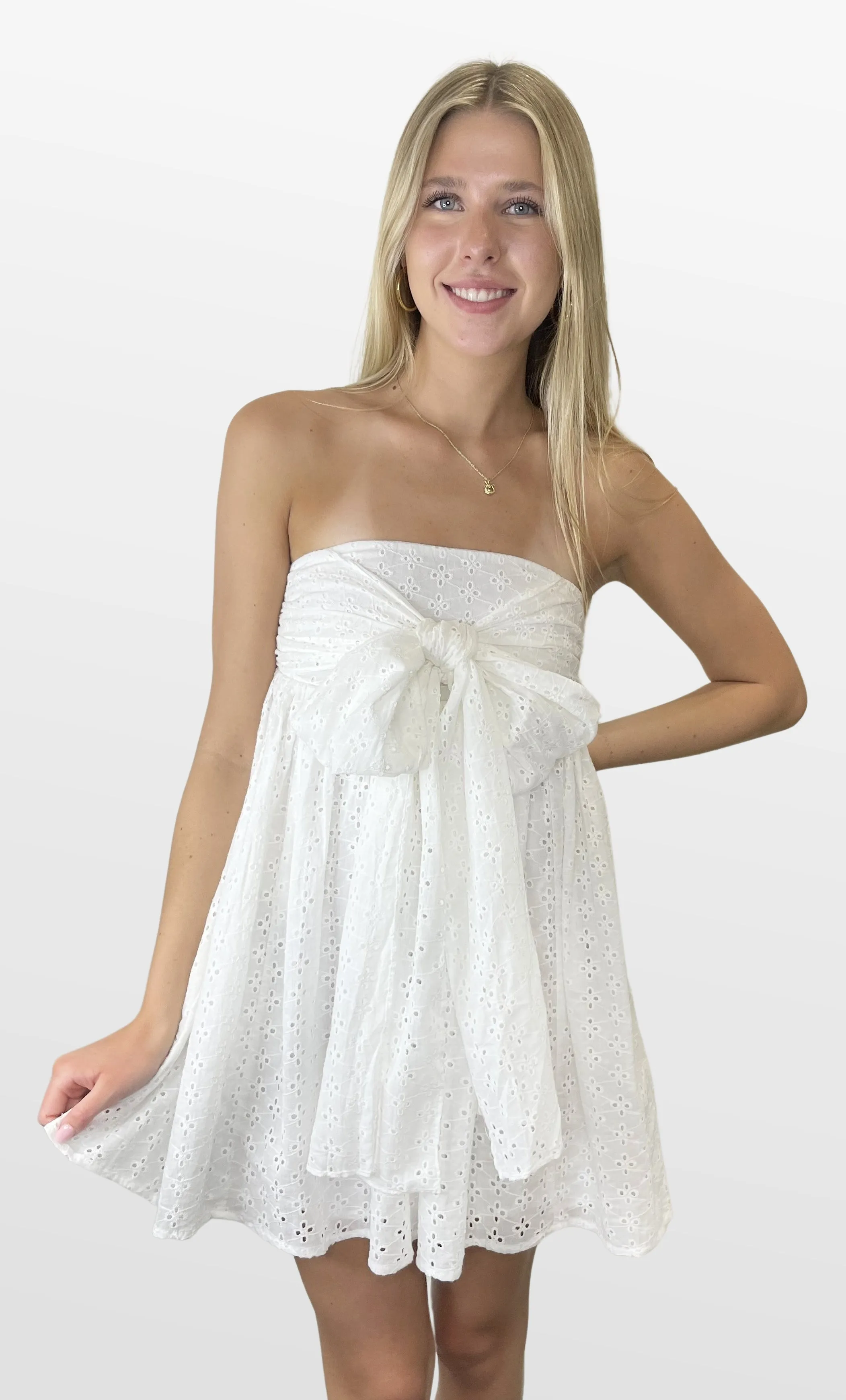 Flirty Friendship Eyelet Babydoll Dress With Bow