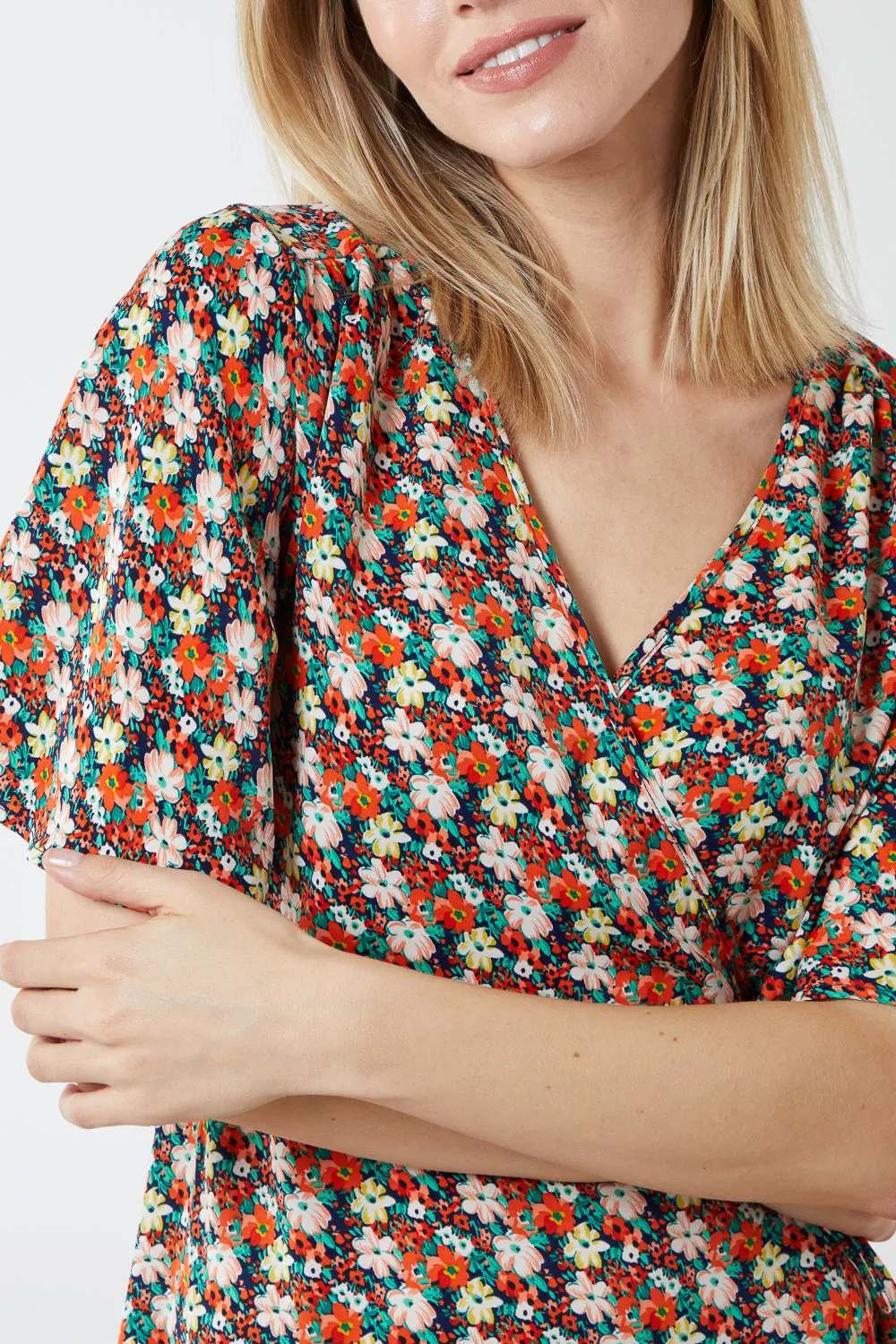 Floral Wrap Midi Dress