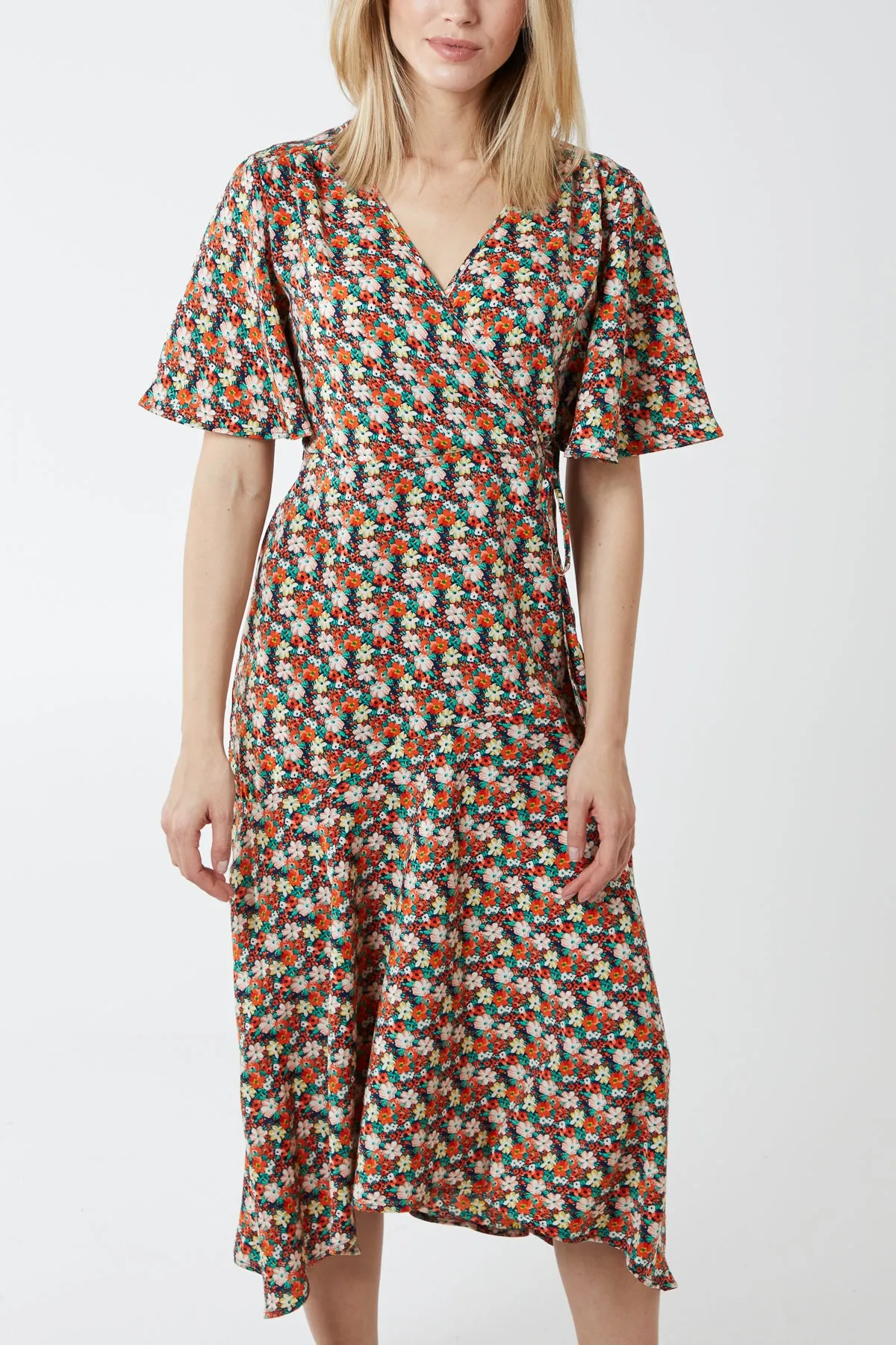 Floral Wrap Midi Dress