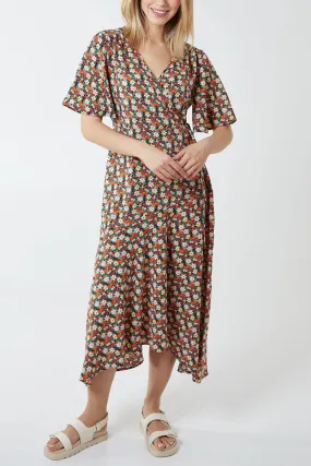 Floral Wrap Midi Dress