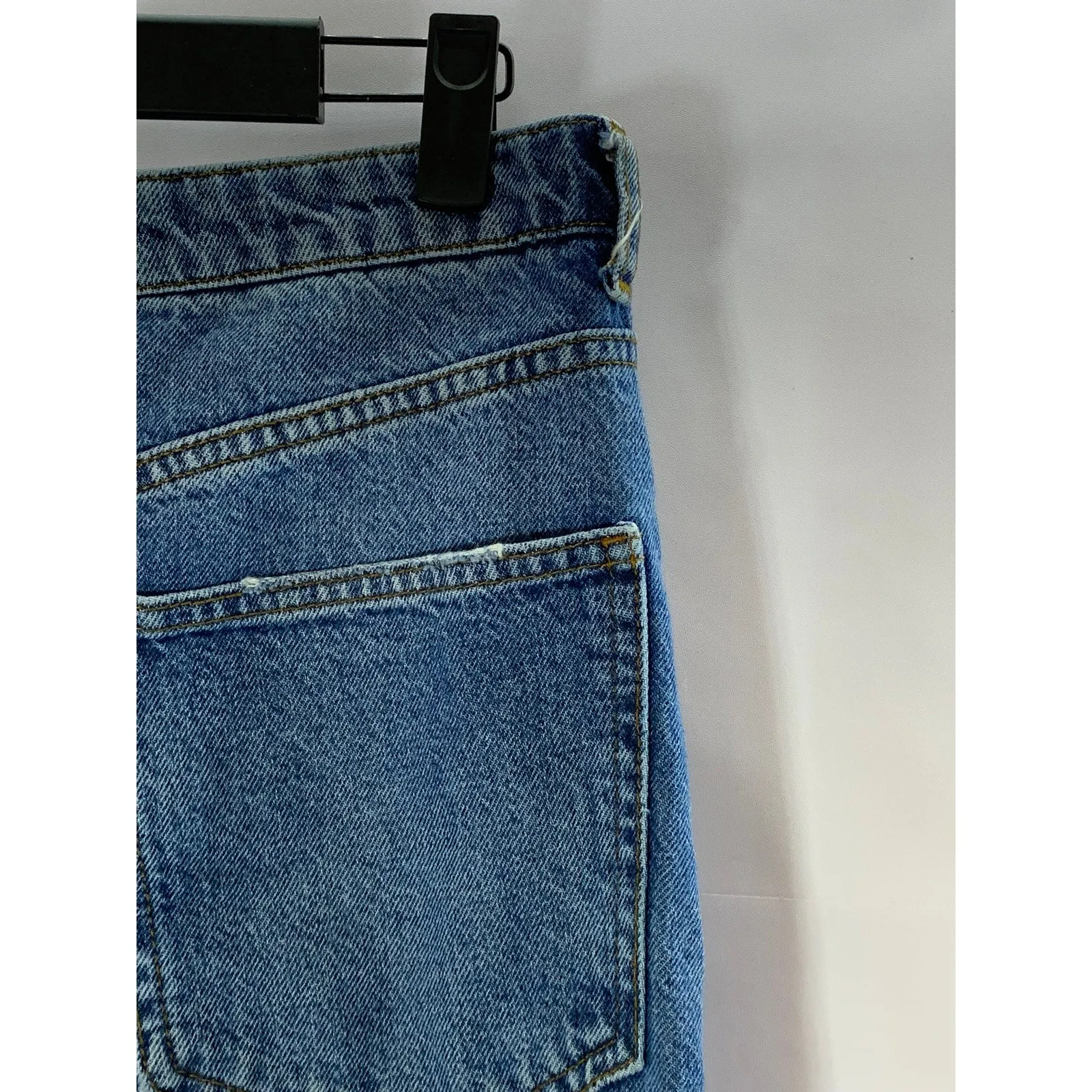 FREE PEOPLE Women's Blue Denim Side-Slit Raw-Hem Five Pocket Midi Skirt SZ 6