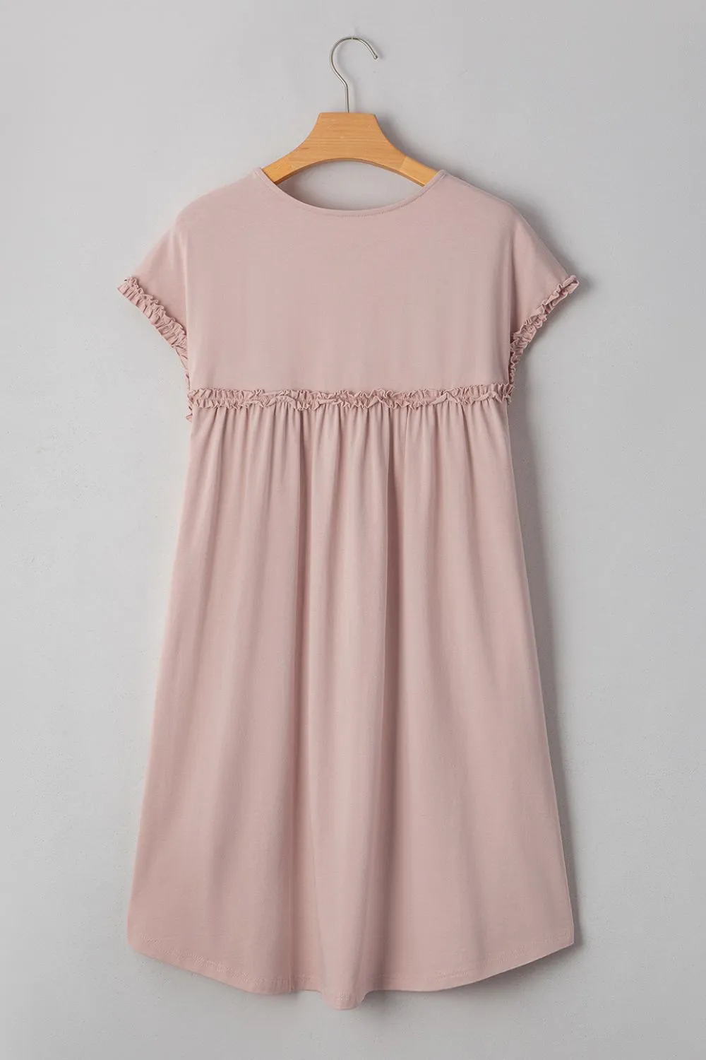 Frilled Trim Crew Neck Cap Sleeve Loose Fit Mini Dress