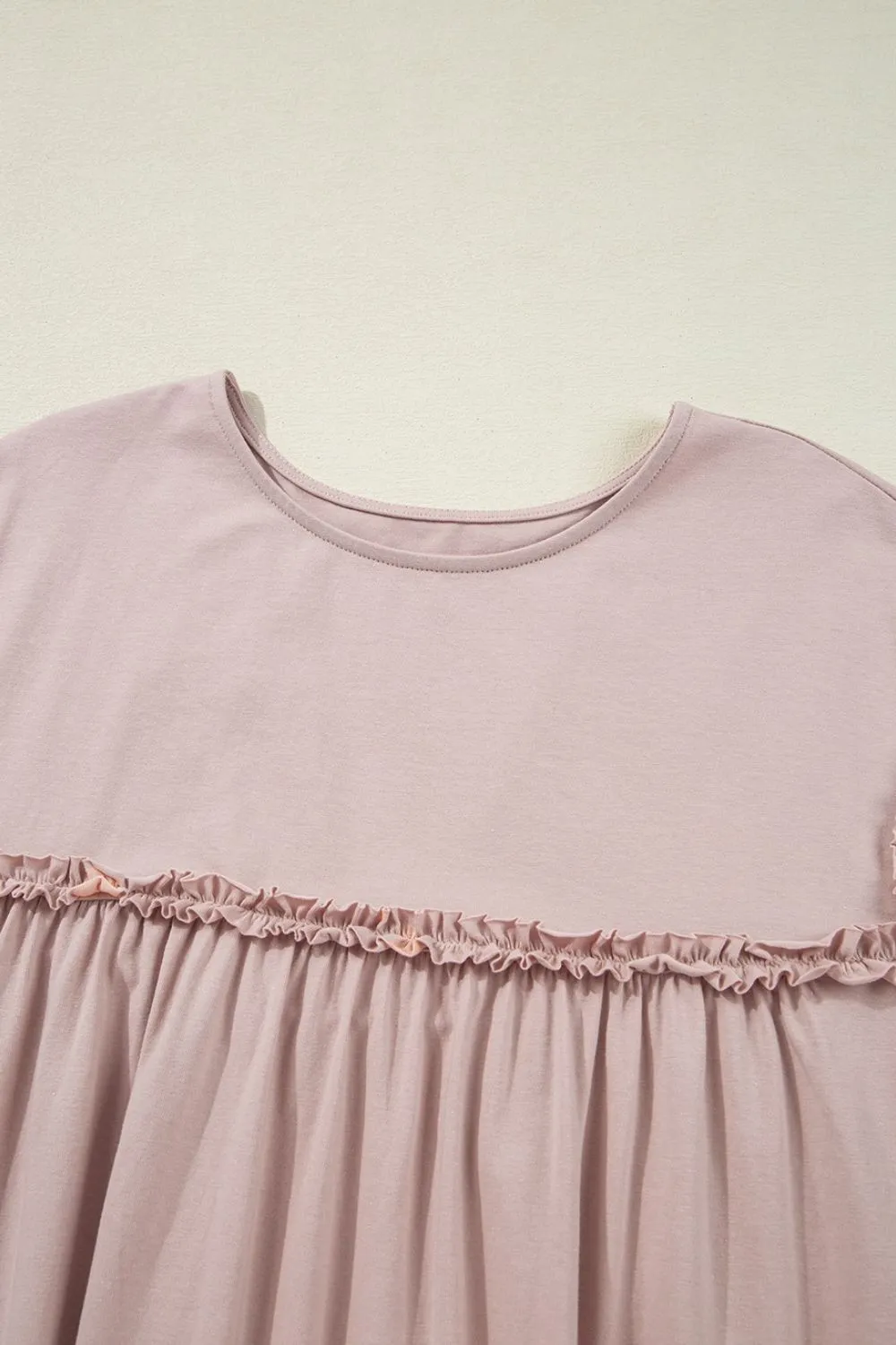 Frilled Trim Crew Neck Cap Sleeve Loose Fit Mini Dress
