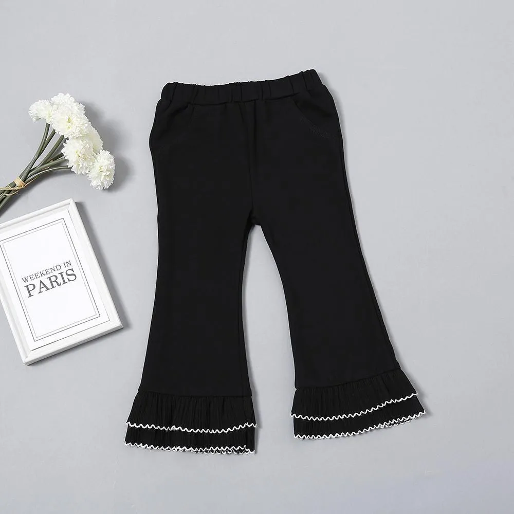 Girls Solid Ruffle Flare Pants Wholesale Girls Clothing