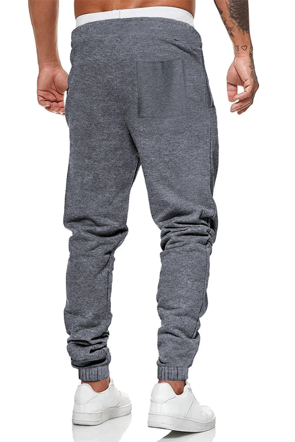 Gray Men Solid Drawstring Waist Tiger Print Sweatpants
