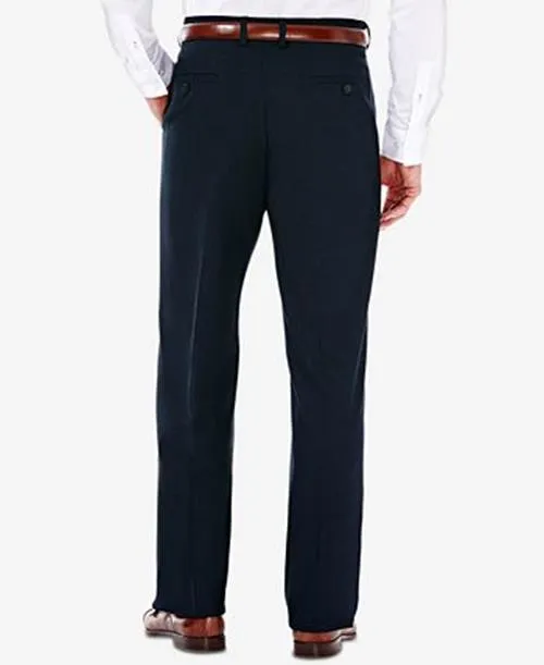 Haggar Mens Classic Fit Dress Pants 32 / 30 Navy Blue Solid Stretch