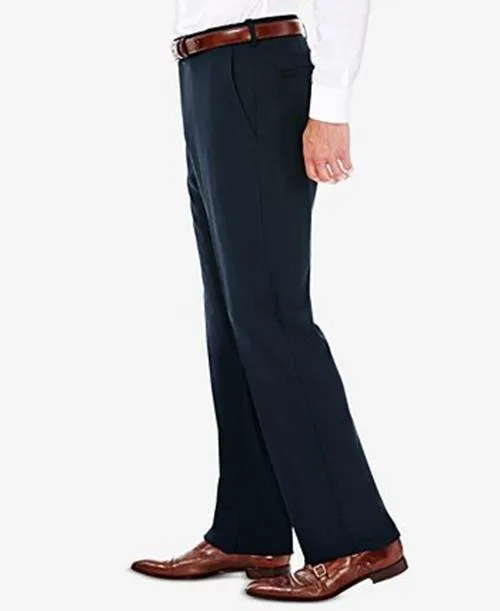 Haggar Mens Classic Fit Dress Pants 32 / 30 Navy Blue Solid Stretch