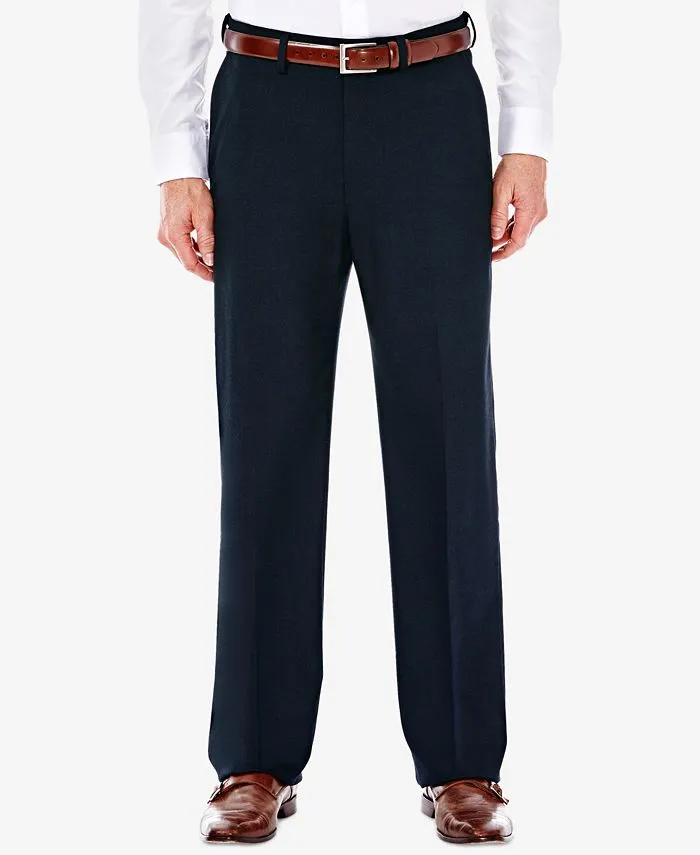 Haggar Mens Classic Fit Dress Pants 32 / 30 Navy Blue Solid Stretch