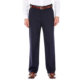 Haggar Mens Classic Fit Dress Pants 32 / 30 Navy Blue Solid Stretch