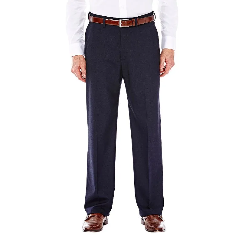 Haggar Mens Classic Fit Dress Pants 32 / 30 Navy Blue Solid Stretch