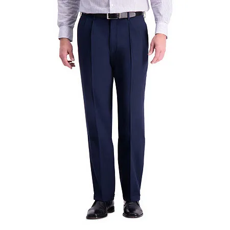 Haggar Mens Classic fit Dress Pants 34 / 29 Navy Blue Solid