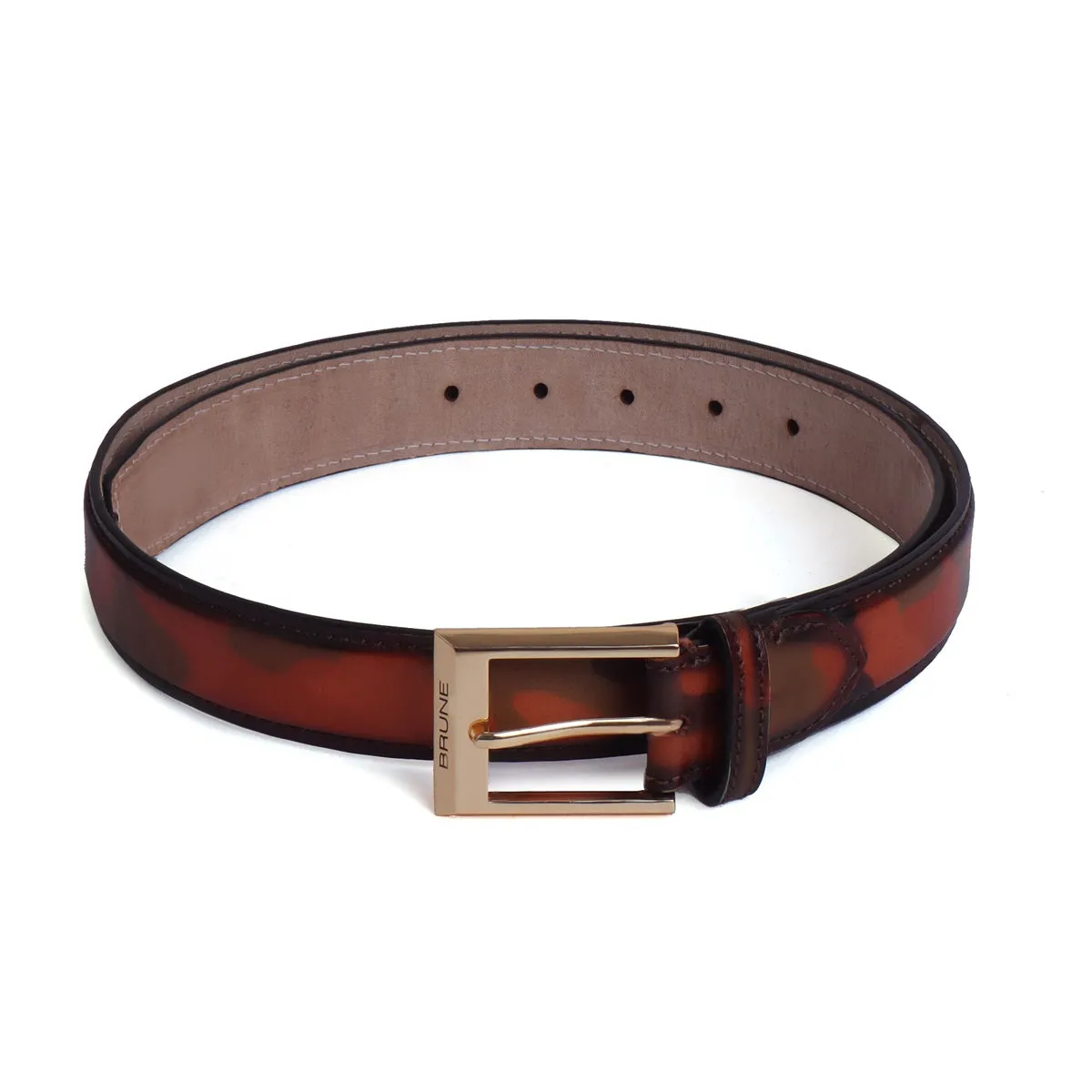 Hand painted Camo(ARMY) Leather Belt With Golden Square Buckle For Men By Brune & Bareskin
