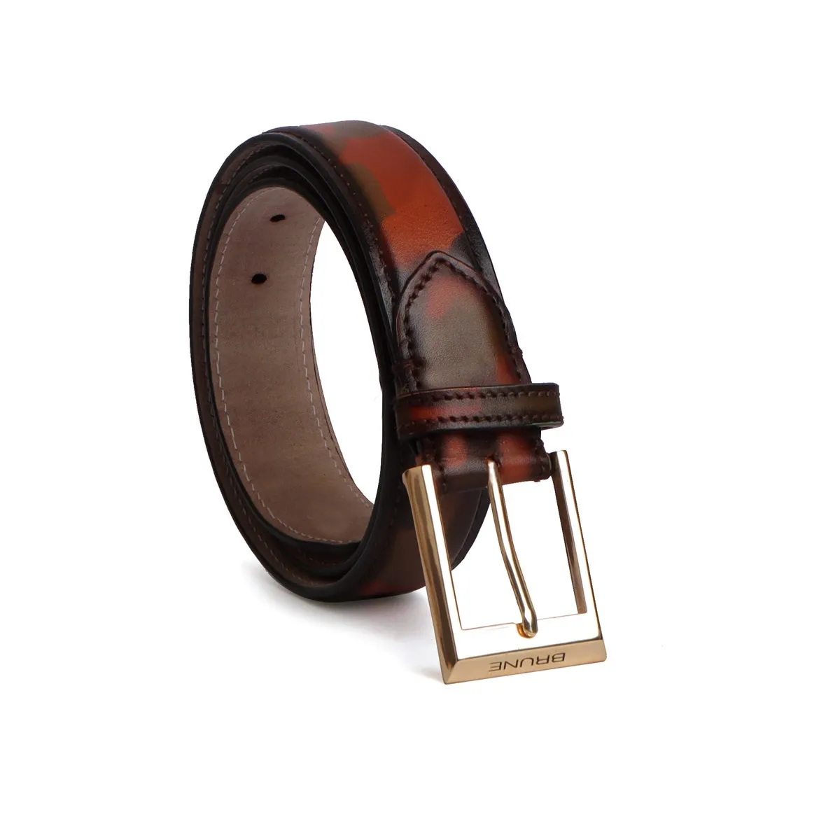 Hand painted Camo(ARMY) Leather Belt With Golden Square Buckle For Men By Brune & Bareskin