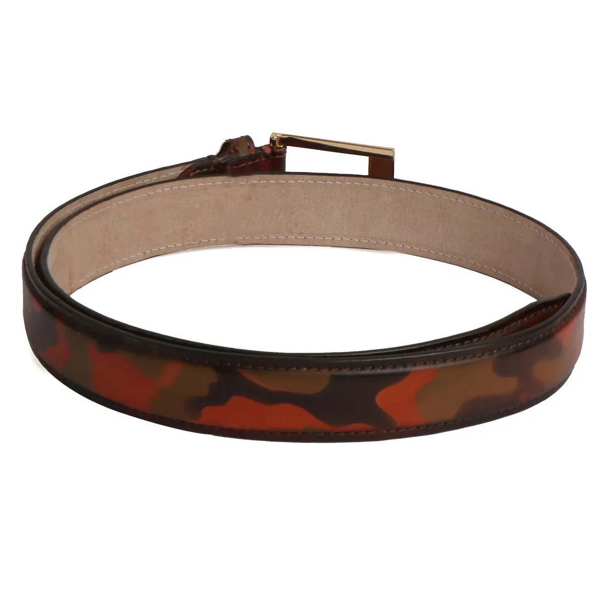 Hand painted Camo(ARMY) Leather Belt With Golden Square Buckle For Men By Brune & Bareskin