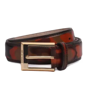 Hand painted Camo(ARMY) Leather Belt With Golden Square Buckle For Men By Brune & Bareskin
