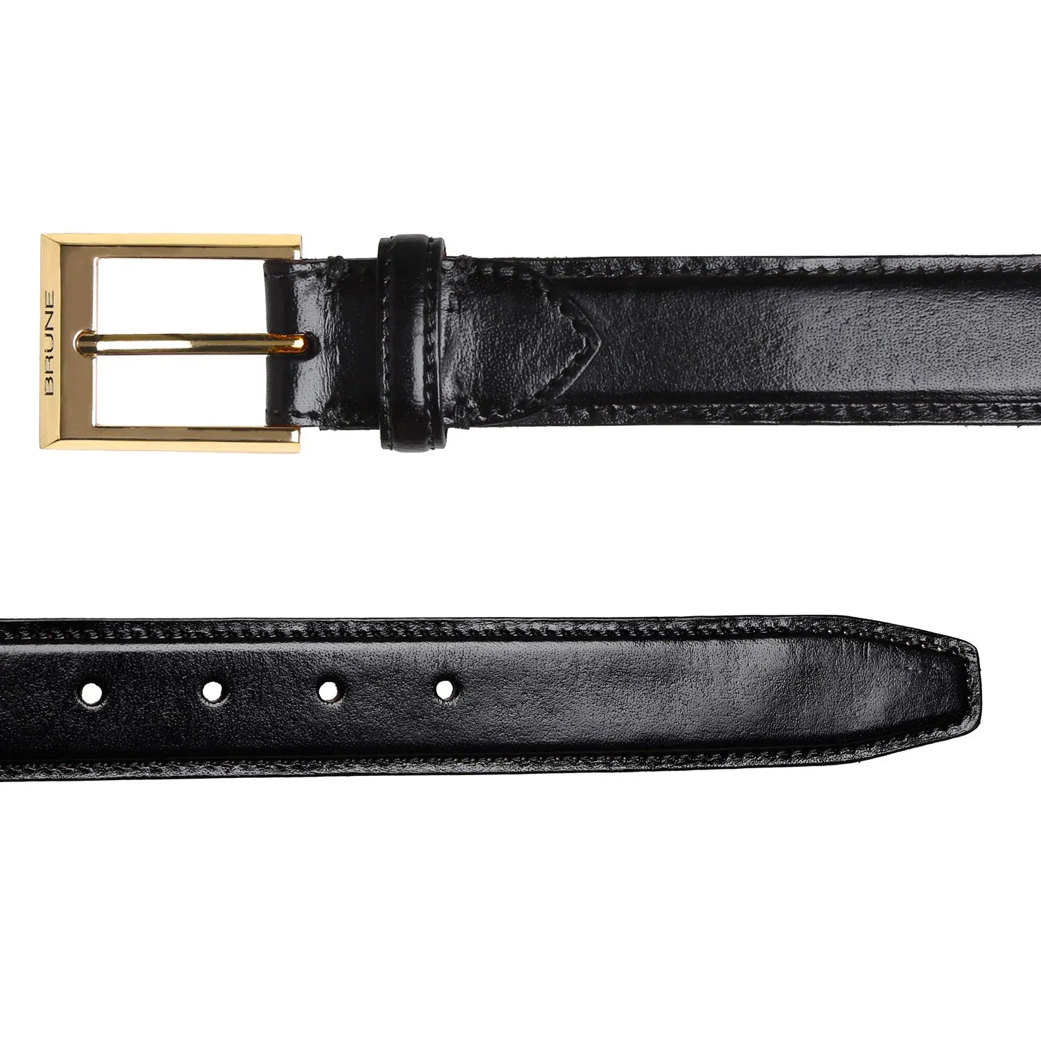 Hand Painted Leather Black Formal Belt For Men With Golden Square Buckle