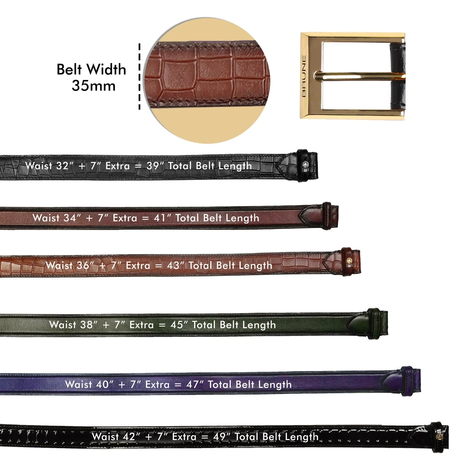 Hand Painted Leather Black Formal Belt For Men With Golden Square Buckle