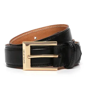 Hand Painted Leather Black Formal Belt For Men With Golden Square Buckle