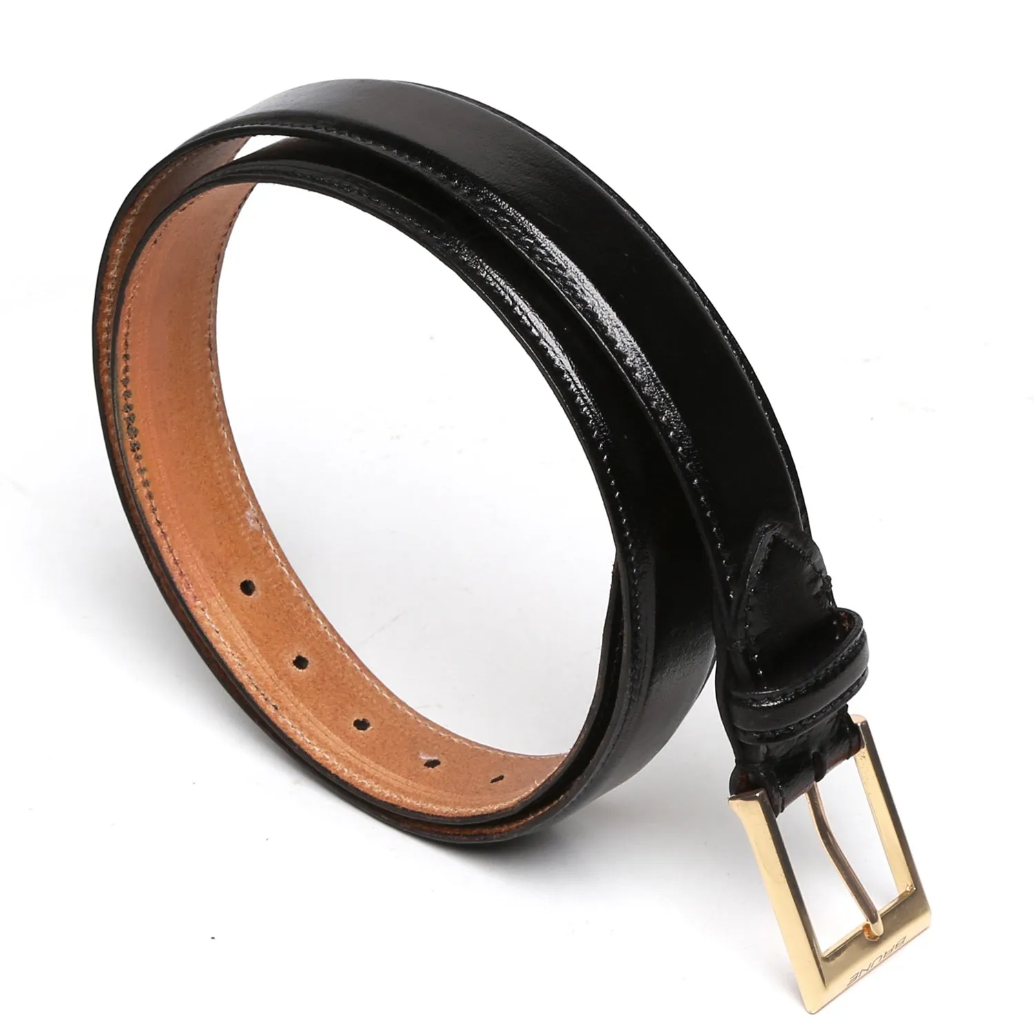 Hand Painted Leather Black Formal Belt For Men With Golden Square Buckle