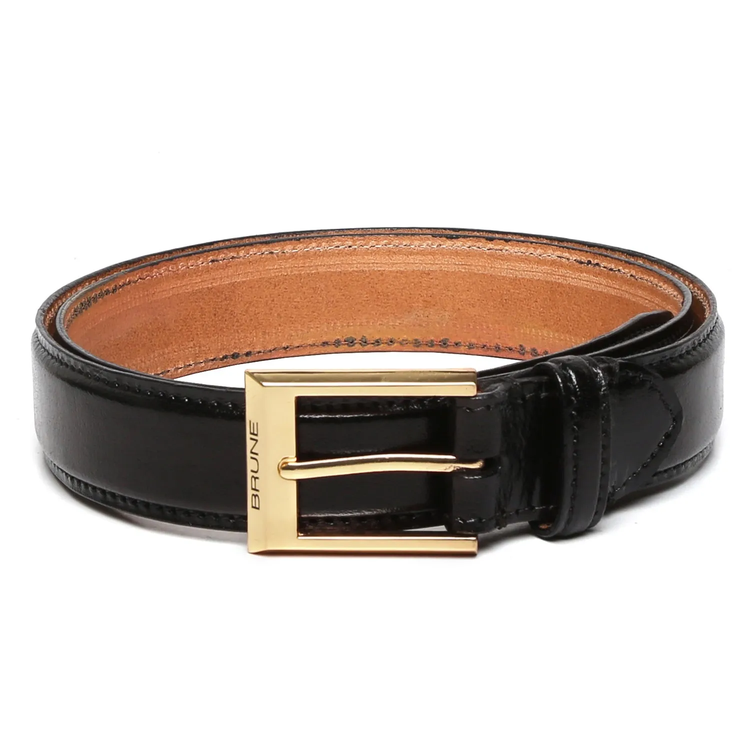 Hand Painted Leather Black Formal Belt For Men With Golden Square Buckle