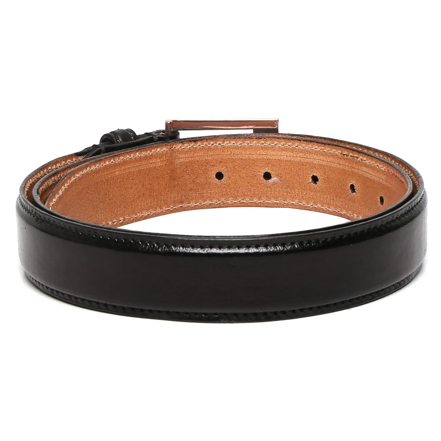 Hand Painted Leather Black Formal Belt For Men With Golden Square Buckle