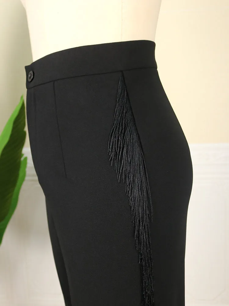 High Waist Pants Tassel Capris Fringe Trousers