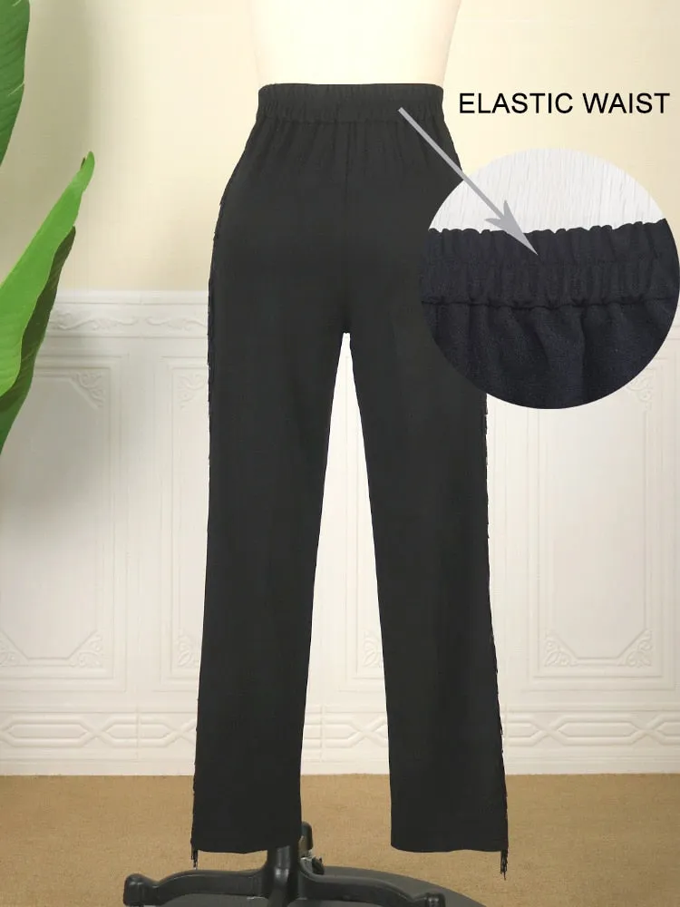 High Waist Pants Tassel Capris Fringe Trousers