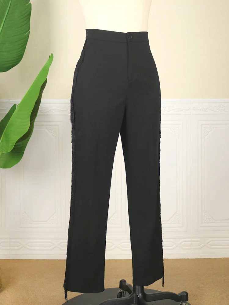High Waist Pants Tassel Capris Fringe Trousers