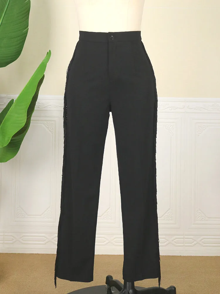 High Waist Pants Tassel Capris Fringe Trousers