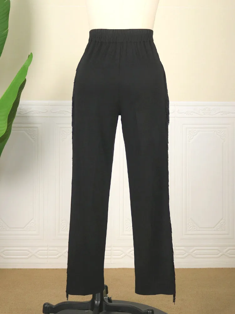 High Waist Pants Tassel Capris Fringe Trousers
