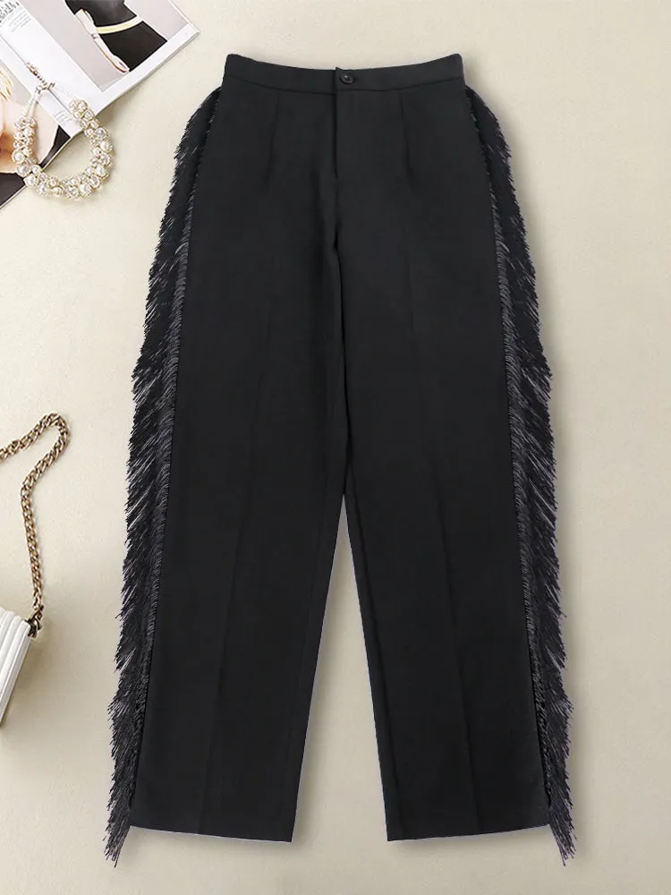 High Waist Pants Tassel Capris Fringe Trousers