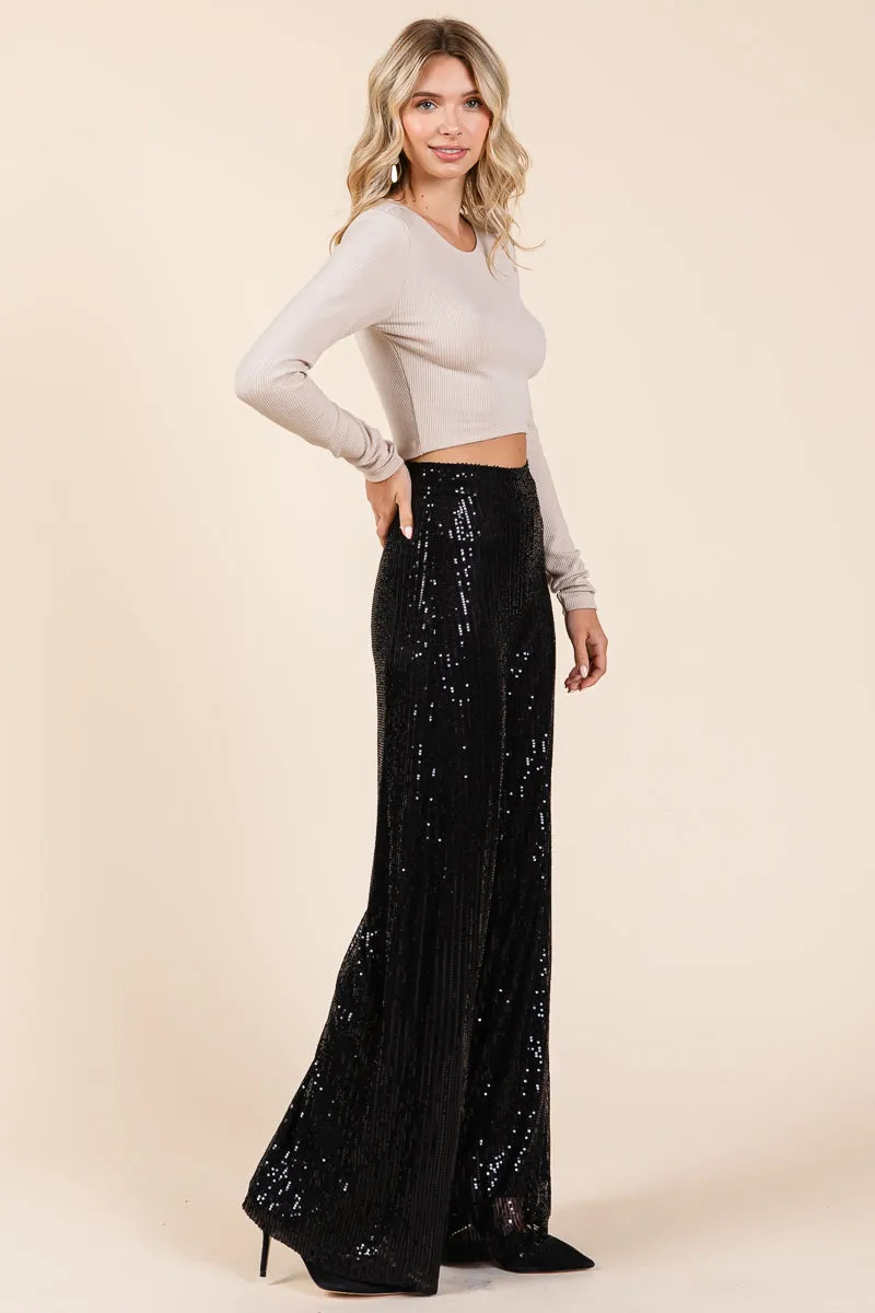 High Waist Sequin Wide Leg Flare Pants