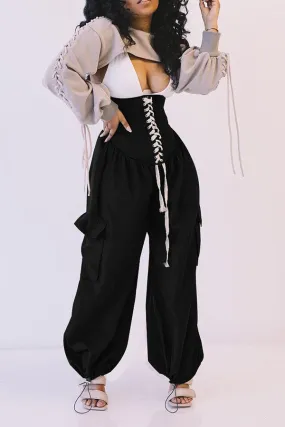 High Waist Solid Color Casual  Pants