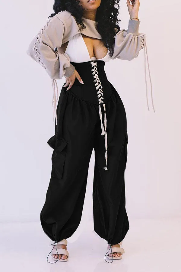 High Waist Solid Color Casual  Pants