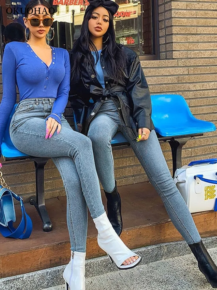 High Waist Stretch Skinny Denim Trousers