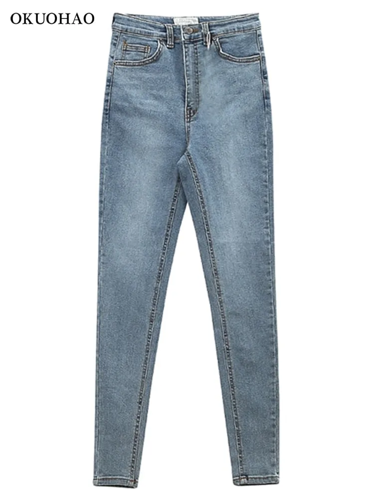 High Waist Stretch Skinny Denim Trousers