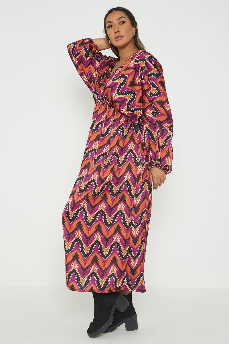 Italian Printed Wrap Over Maxi Dress