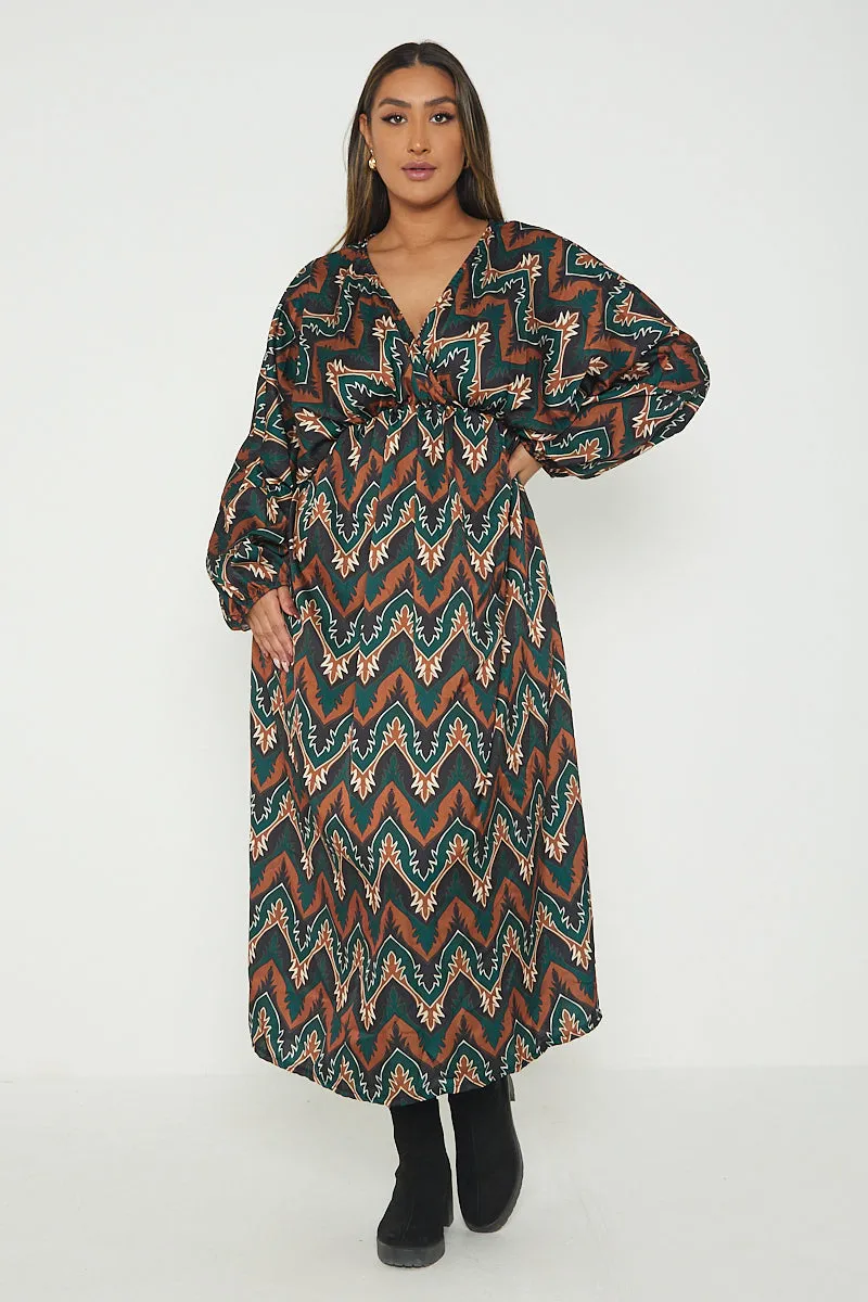 Italian Printed Wrap Over Maxi Dress