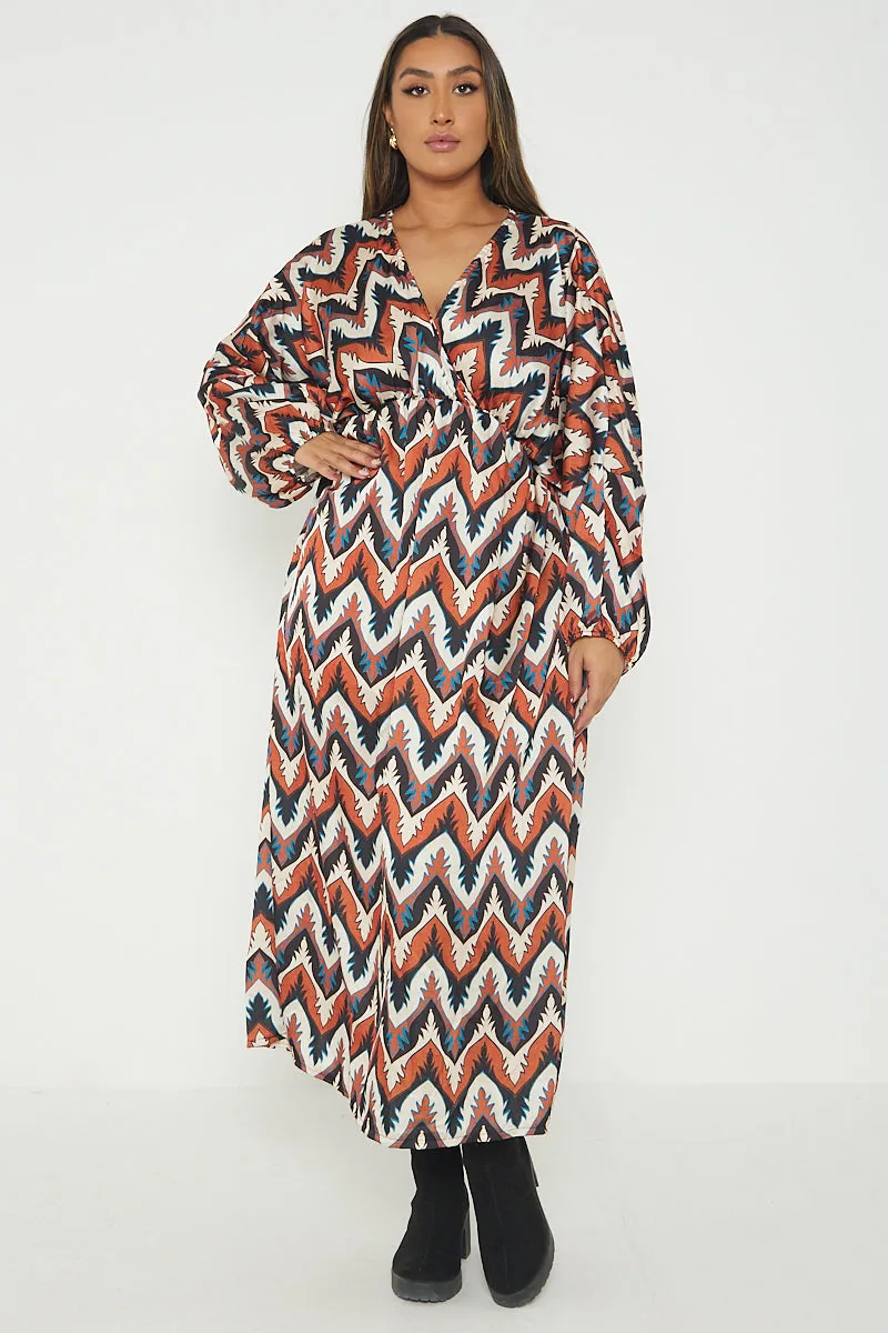 Italian Printed Wrap Over Maxi Dress