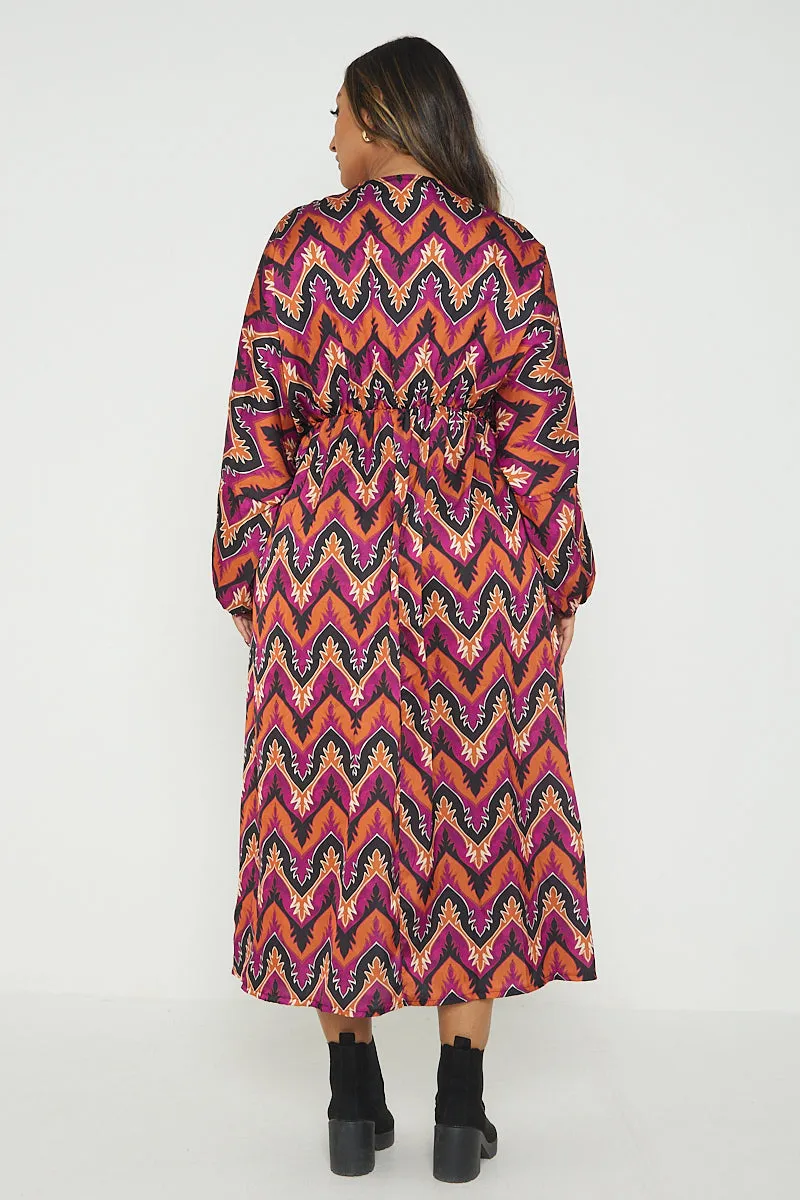 Italian Printed Wrap Over Maxi Dress